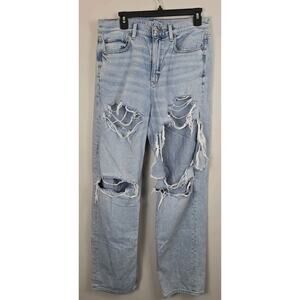 American Eagle Women’s SZ 10 Denim Baggy Jeans Straight Destroyed 31" Inseam